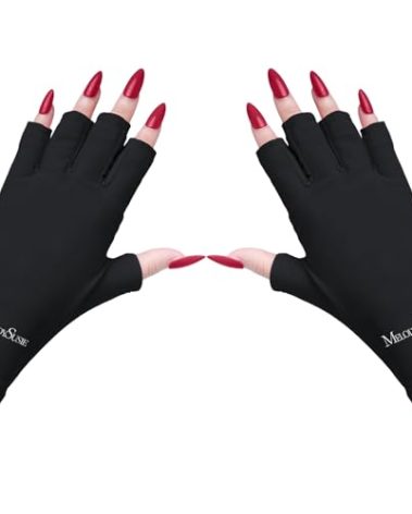 MelodySusie UV Gloves for Gel Nail Lamp, Professional UPF50+ UV Protection Gloves for Manicures, Art Skin Care Fingerless Glove for Women Men Protect Hands from Sun and Nail Dryer Harm (Black)