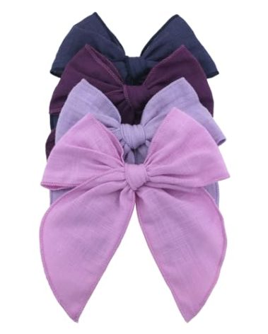 Pack of 4 Gorgeous Fable Bow Hair Clips for Girls Women Linen Hair Bow Alligator Clips Toddler Baby Mom Young Girl Hair Accessories (Lilac/Navy)