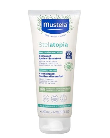 Mustela Stelatopia Eczema-Prone Skin Cleansing Gel - Baby Face & Body Wash with Natural Avocado & Sunflower Oil - Fragrance-Free & Tear Free - 6.76 fl. oz.