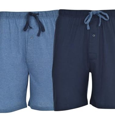 Hanes Mens Jersey Lounge Drawstring Shorts with Logo Waistband, Champbre Blue Heather/Blue Depth, Pack 2 40129-Large
