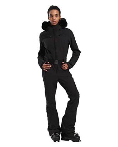 GSOU SNOW Ski Suit Womens Snowsuit One Piece Snowboard Jacket Ski Outfits Slim Snow Jumpsuit Insulated Waterproof Windproof for Outdoor Sports,Black L