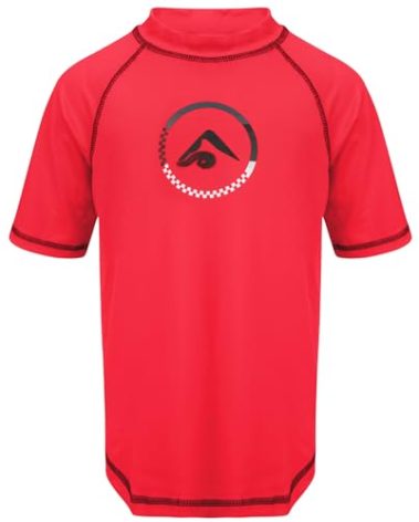 Kanu Surf boys Haywire Upf 50+ Sun Protective Rashguard Swim Rash Guard Shirt, Haywire Red, 14-16 US