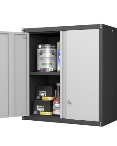 STEELIST Metal Wall Cabinet, Garage Cabinets Wall Mounted, Locking Storage with Adjustable Shelves, Wall Mounted Garage Cabinet with Doors, Floating Cabinet for Home Office, Utility Room