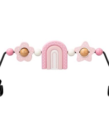 TinlyFinly Baby Bouncer Toy Bar Wooden Compatible with Baby Bjorn Bouncer, Bouncer Toy Attachment, Tight and Secure Fit, So Fun to Watch, Touch and Spin for Babies All Ages (Pink Rainbow)
