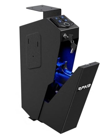 RPNB Mounted Gun Safe with Auto Open Lid Biometric Fingerprint Lock, California DOJ Certified Handgun Safe
