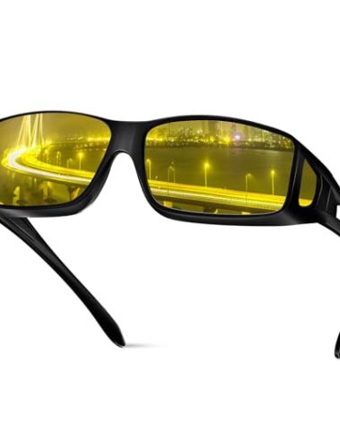 FIMOSON Night Driving Glasses for Men Women Fit Over Sunglasses Anti Glare Polarized HD Night Vision Glasses for Driving, Glossy Black/Yellow