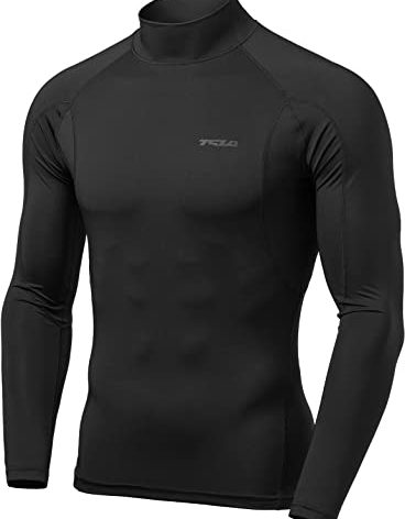 TSLA Men's UPF 50+ Mock Long Sleeve Compression Shirts, Athletic Workout Shirt, Base Layer for Water Sports, Athletic Mockneck Black, Medium