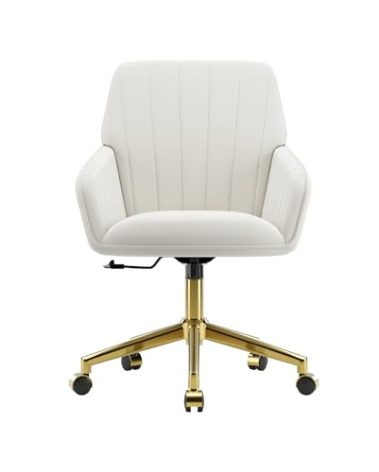 YISHENG Velvet Home Office Chair with Gold Base Upholstered Tufted Modern Height Adjustable 360 Degree Swivel Desk Chair with Wheels, Vanity Chairs for Living Room, Bedroom,Study Room (Cream)