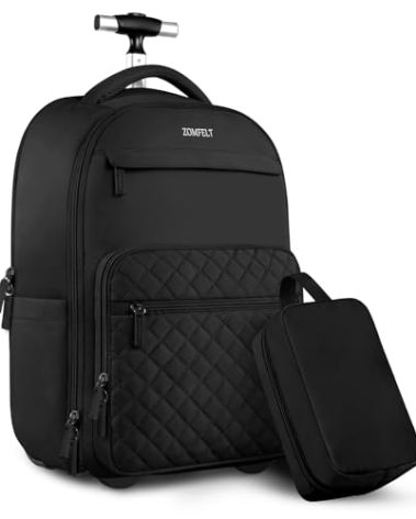 ZOMFELT Rolling Backpack for Women, Backpack with Wheels Carry on Luggage, 17 Inch Rolling Laptop Backpack with Toiletry Bag, Wheeled Backpacks for Travel Trip Business