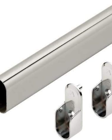 Oval Wardrobe Tube Polished Chrome Closet Rod W/End Supports, Welded Steel, 1.0mm Thick Chrome-Plated (2, 48")
