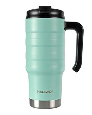 HAUSHOF 24 oz Travel Mug, Stainless Double Wall Vacuum Insulated Tumbler with Handle & Spill Proof Twist On Flip Lid and Wide Mouth, BPA Free