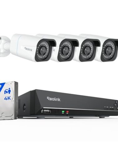 REOLINK 4K Security Camera System - H.265 4pcs PoE Security Cameras Wired with Person Vehicle Detection, 8MP/4K 8CH NVR with 2TB HDD for 24-7 Recording, RLK8-800B4