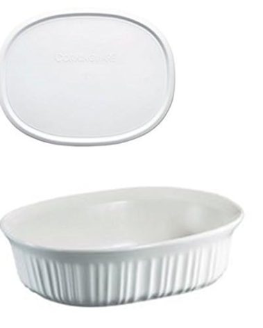 CorningWare FS12 French White 1.5qt/1.4L Oval Ceramic Casserole Dish and F-12-PC 1.5qt French White Plastic Lid