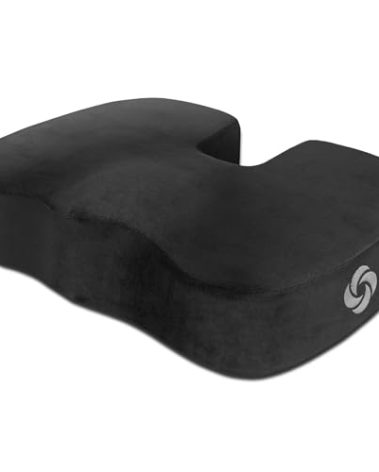 Samsonite Memory Foam Seat Cushion – Ergonomic Cushion for Office Chair, Tailbone Pressure Pad, Coccyx Support for Sciatica, Supportive Seat for Car, Desk, and Gaming Chairs, Black