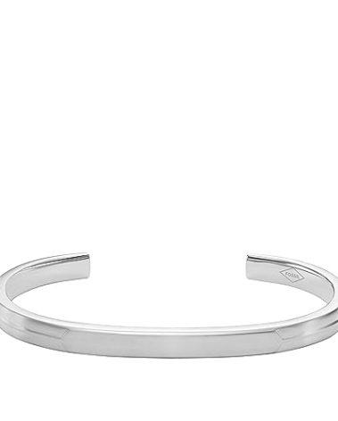 Fossil Men's Stainless Steel Silver-Tone Smooth Cuff Bracelet, Color: Silver (Model: JF04558040)