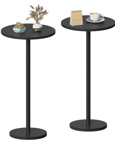NOVIMANGO Round Small Side Table Set of 2, Drink Tables for Small Spaces Pedestal Side Table Black for Sofa, Circle End Tables for Living Room, Bedroom and Balconty