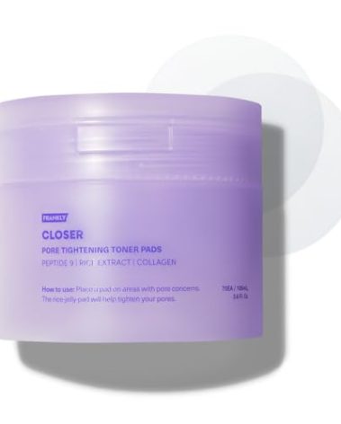 FRANKLY Pore Closer Toner Pads l Rice Jelly Pads with 9 Peptides, Vegan Collagen, Rice Extract l Pore Minimizer l Hydrating for All Skin Types l Korean Skin Care | 70 Count