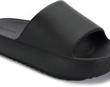 BRONAX Arch Support Slides for Women Men Plantar Fasciitis Pillow House Home Bathroom Open Toe SoftRecovery Beach Pool Comfy EVA Cushioned Thick Sandals 44-45 Black