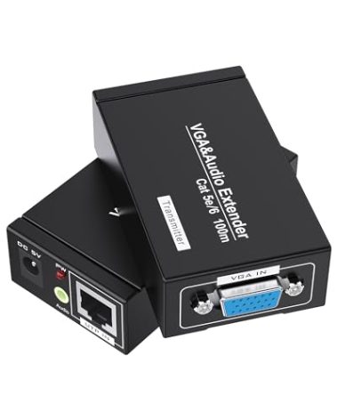 VGA Over Ethernet, Jaremite VGA Extender to Cat5e Cat6 Ethernet Cable, VGA Transmitter Receiver (328ft/100m, Sender+Receiver)