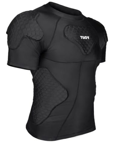 TIAXU TIAXU Men's Padded Shirt Football Chest Rib Protector Heart Sternum Guard Compression Shirt with Shoulder Back Rib Pads for Adult Football Basketball Baseball Softball Rugby