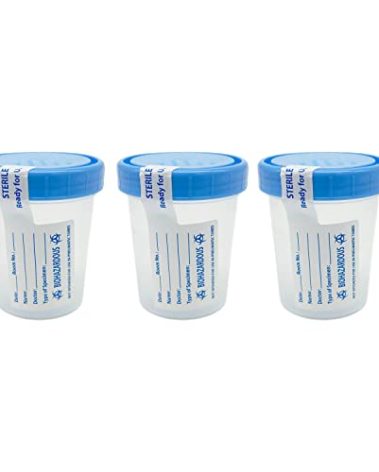 Sterile Specimen Cups with Lids: 4oz Transparent Urine Collection Cup with Leak-Resistant Screw-On Lids - 3-inch Sample Jars - Designed for Secure Collection of Pee, Stool, and Semen Samples - 3 Pack