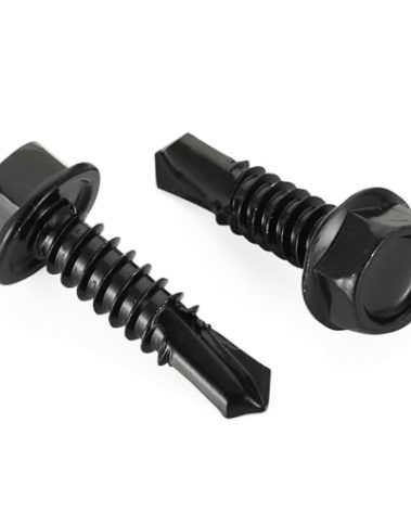 Bykonh #14 x 1-3/4" Hex Washer Head Self Drilling Screws Black Finish, 410 Stainless Steel, 25 PCS