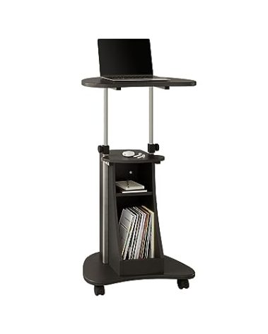 Techni Mobili Sit-to-Stand Rolling Adjustable Height Laptop Cart with Storage, Graphite, 22 x 16 x 46
