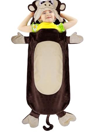 Catalonia Monkey Blanket for Kids, Hooded Wearable Snuggly Tail Blanket, Super Soft Plush Sleeping Bags for Children Teens Boys Girls, All Seasons, Gift Idea
