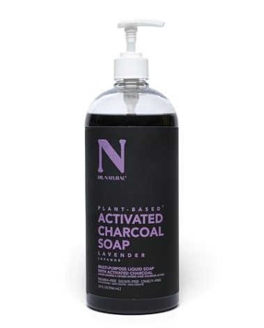 Dr. Natural Activated Charcoal Liquid Soap - Anti Acne and Blemishes - Deep Cleansing Body Wash - Gentle Body Soap for Clear Skin - Lavender - 32 oz..