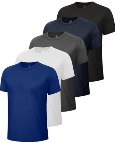 5 Pack Workout Mens T Shirts - Black Gym Quick Dry Short Sleeve Moisture Wicking Tee Tops for Athletic Work Casual Running