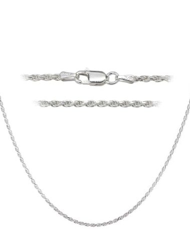 DSS 925 Sterling Silver Necklace for Women, Rope Chain 3mm, Lobster Claw Clasps, Sterling Silver Chain, Italian Jewelry for Women, 20in