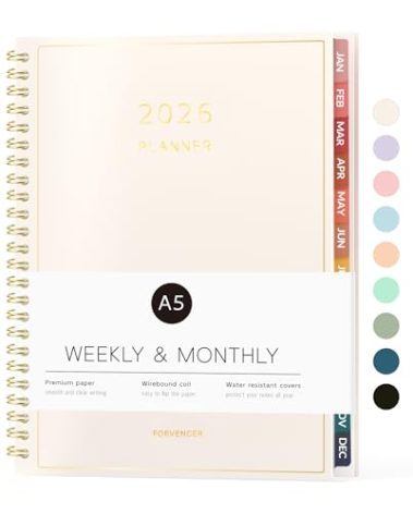 2026 Planner, Forvencer Calendar Planner Weekly and Monthly (Jan 2026-Dec 2026), 6" X 8", Agenda Book, Daily Journal Notebook with Tabs, Flexible Cover, Home School Organizer, A5, Off-white