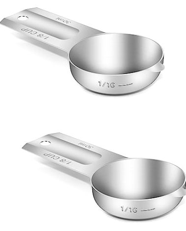 BERYLER 2PCS 1/8Cup (30ml, 1oz) Single Measuring Cup, Stainless Steel Measure Scoop, Metric and US Measurement, Dishwasher Safe