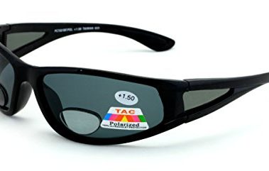 Mens Polarized fly fishing sunglasses with magnification bifocal lens readers (Black/Black Lens, 3.00 bifocal)