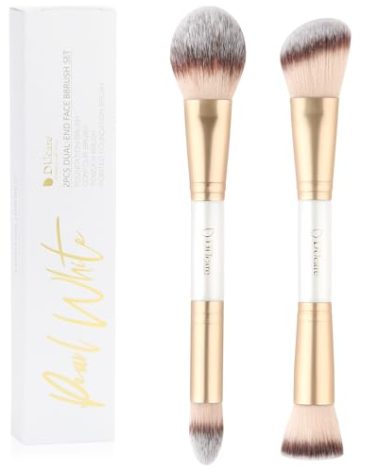 DUcare Makeup Brushes Duo End Foundation Contour Powder and Buffer Brush Bronzer Double Makeup Brush Set 2Pcs white