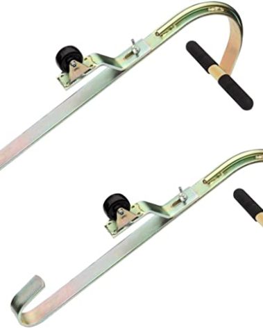 Tie Down 2-Pack Heavy Duty Zinc Plated Steel Ladder Roof Hook with Wheel | Rubber Grip T-Bar for Damage Prevention | Fast and Easy Setup to Access Steep Roofs