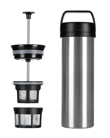 ESPRO P0 Ultralight French Press Coffee Maker for Travel, Vacuum Insulated Stainless Steel, 16 Ounces, Brushed Stainless Steel