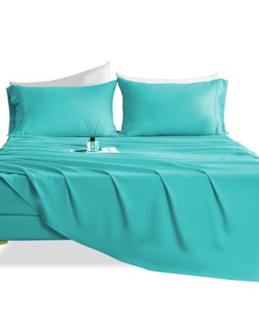 CozySmile Silky Soft King Size Sheet Set - Luxury 4 Piece Breathable Cooling Sheets for King Size Bed, 16" Deep Pocket Easy Care Wrinkle Free Bedding Sheet and Pillowcase Set, Turquoise