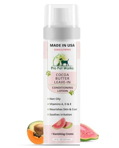 Pro Pet Works 5 in 1 Cocoa Butter Leave-in Dog Conditioner Lotion for Dogs & Cats-Hot Spot Cream/Balm for Allergies, dermatosis, Paw Fungus Or Itchy Skin-Heals Small Cuts & Abrasions[Made in USA]