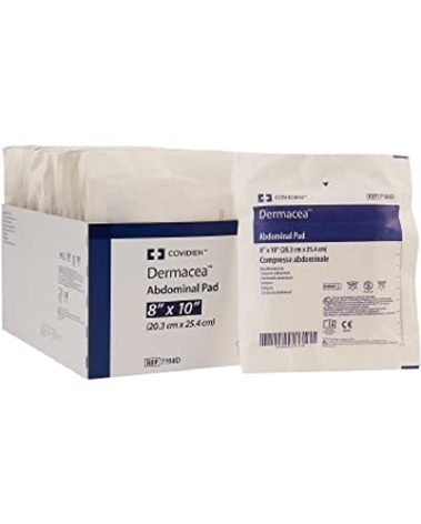 Covidien 7198D Dermacea 8" x 10" ABD Abdominal Pads, 2 Boxes of 18 (36 Total)