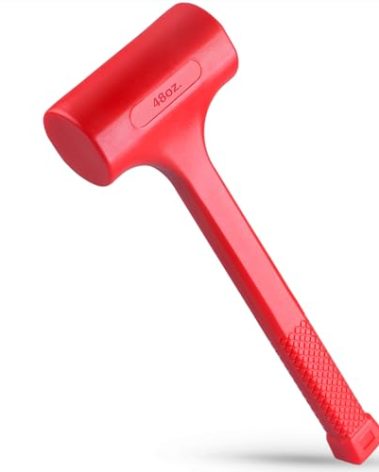 3-LB (48-OZ) Premium Dead Blow Hammer and Unicast Mallet, Neon Red Color | Durable Unibody Molded Construction, Checkered Grip | Rebound and Spark Resistant, Non-Marring and Non-Sparking Design