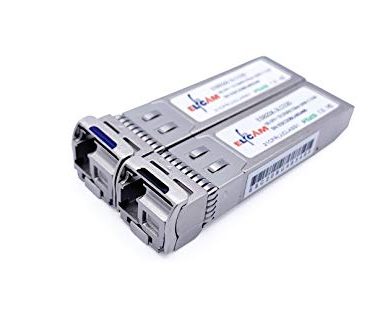 Elfcam® - 1 Pair 10Gb SFP+ BIDI Transceiver Module with LC/UPC Fiber Port Simplex Singlemode SM, DDM 20KM, Compatible with Cisco, Ubiquiti, Mikrotik, D-Link and Open Switch