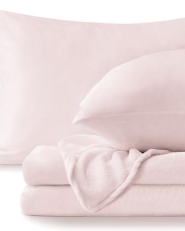 BEDELITE Flannel Sheets King Size Pink - Super Soft Fleece Sheets Set Fluffy Extra Plush, 4 Piece(Include Fitted Sheet, Flat Sheet, 2 Pillowcases)