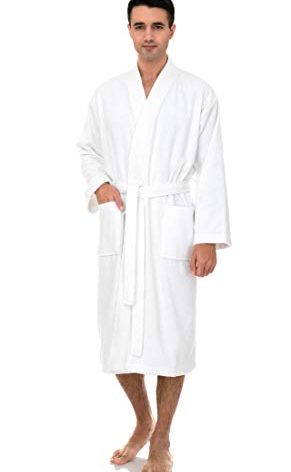 TowelSelections Mens Robe Cotton Terry Cloth Bathrobe Soft Kimono Towel Bath Robe for Men 3X White