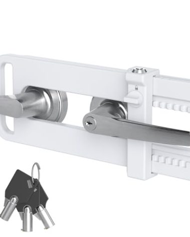 AST Double Door Security Lock, Keyed French Door Lockout Device, Reinforcement Lock for Knobs and Handle, Prevent Kick Ins, Childproof, Kids Proof Barricade (Matte White with Snib and Cylinder)