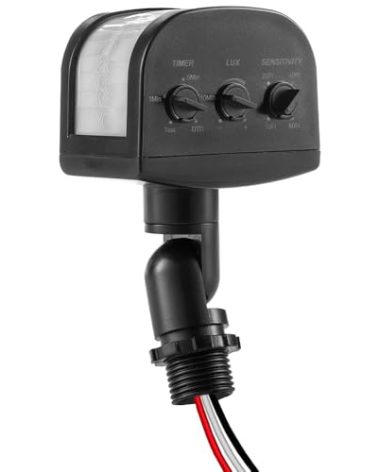 240-Degree Light Motion Sensor, 5-300LUX Adjustable Dusk to Dawn Replacement Motion Sensor, Adjustable Time & Detection Sensitivity 60Ft, 3 Modes Motion Detectors for Floodlight, UL Listed, Black