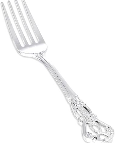 Joyido 30PCS Silver Plastic Forks - 8.1inch Silver Forks Disposable - Vintage Heavy Duty Dessert Forks - Premium Fancy Plastic Silverware for Parties, Weddings, Dinners and Events