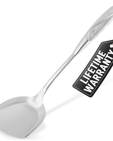 Zulay Kitchen Stainless Steel Wok Spatula - 14.8” Heat-Resistant Metal Turner for Stir-Fry, Sauté & Grilling - Durable, Rust-Proof & Dishwasher Safe Kitchen Utensil for Everyday Use