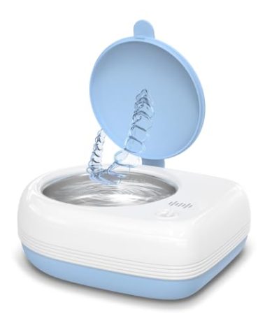 Wrklly Rechargeable Ultrasonic Retainer Cleaner Machine | 50kHz 1.9 inch Ultra-Thin Portable | Night Guard Aligners Jewelry |6pcs Cleaner Tablets Included | Quick & Deep Clean Modes | Oral Dental Care
