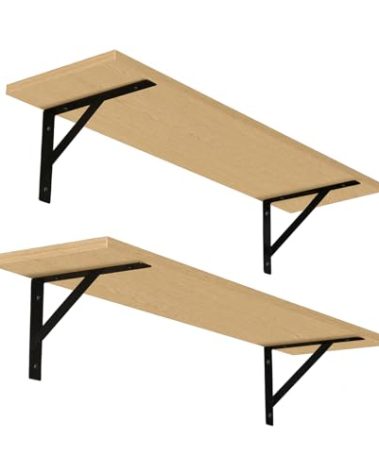 DINZI LVJ Long Wall Shelves, 31.5 Inch Wall Mounted Shelves Set of 2, Easy-to-Install, Wall Storage Ledges with Sturdy Metal Brackets for Living Room, Bathroom, Bedroom, Kitchen, Natural
